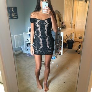 Black lace mini dress